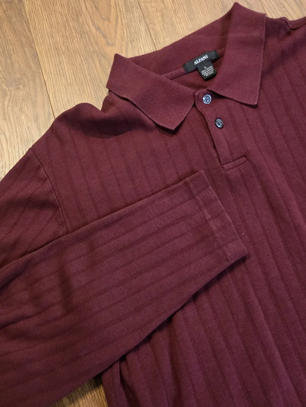 Alfani Men's Wine-Red Ribbed Polo - Large